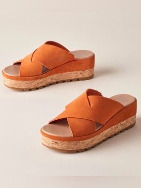 Sorel Orange Suede Platform Slide Sandals